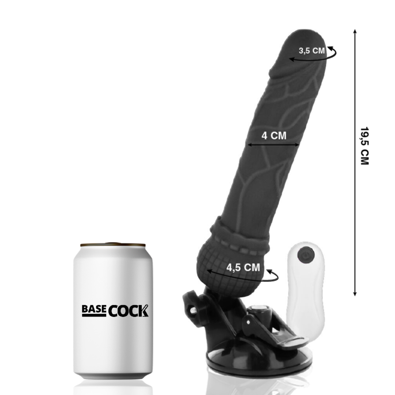 BASECOCK realistisk vibrator med fjärrkontroll svart 19,5 cm
