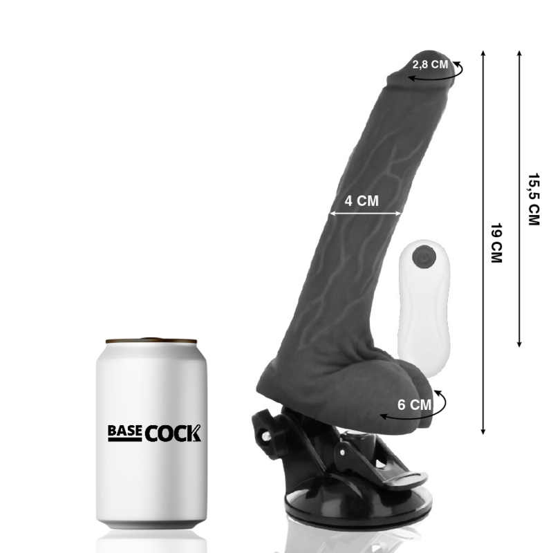 BASECOCK realistisk vibrator med fjärrkontroll svart 19 cm