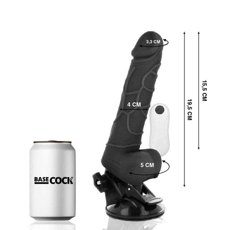 BASECOCK realistisk vibrator med fjärrkontroll svart 19,5 cm