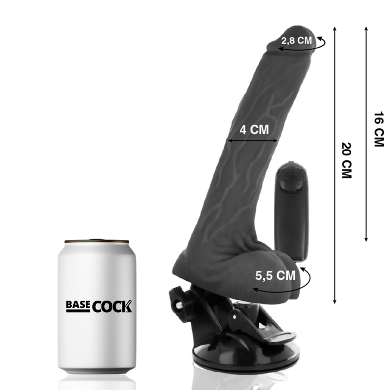 BASECOCK realistisk svart vibrator med fjärrkontroll och testiklar