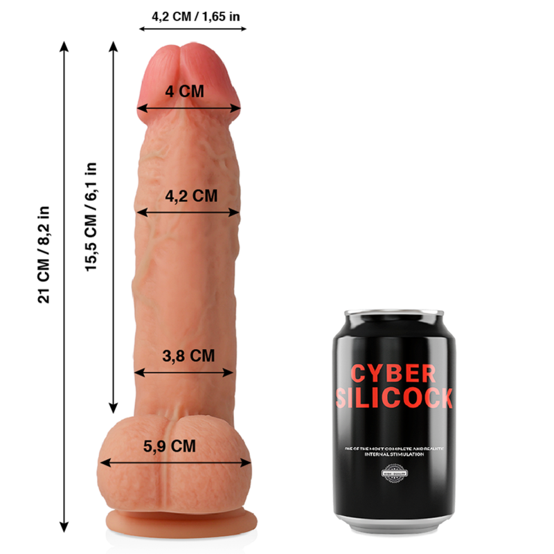 Realistisk dildo i mjuk silikon, 21 cm lång