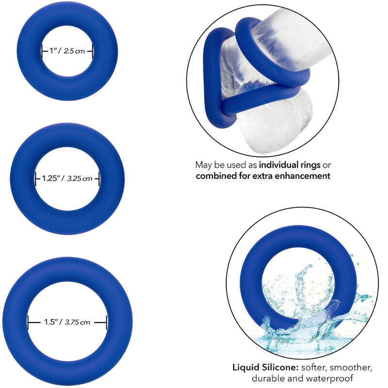 CalExotics Admiral Cock Ring Set Blue med tre silikonringar