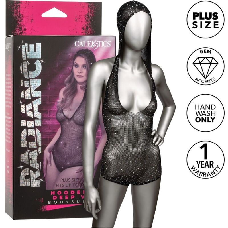 Radiance Plus Size Hooded Bodysuit med djup V-ringning