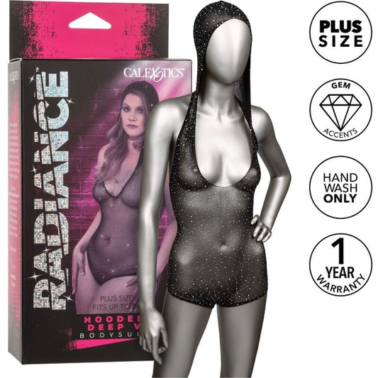 Radiance Plus Size Hooded Bodysuit med djup V-ringning