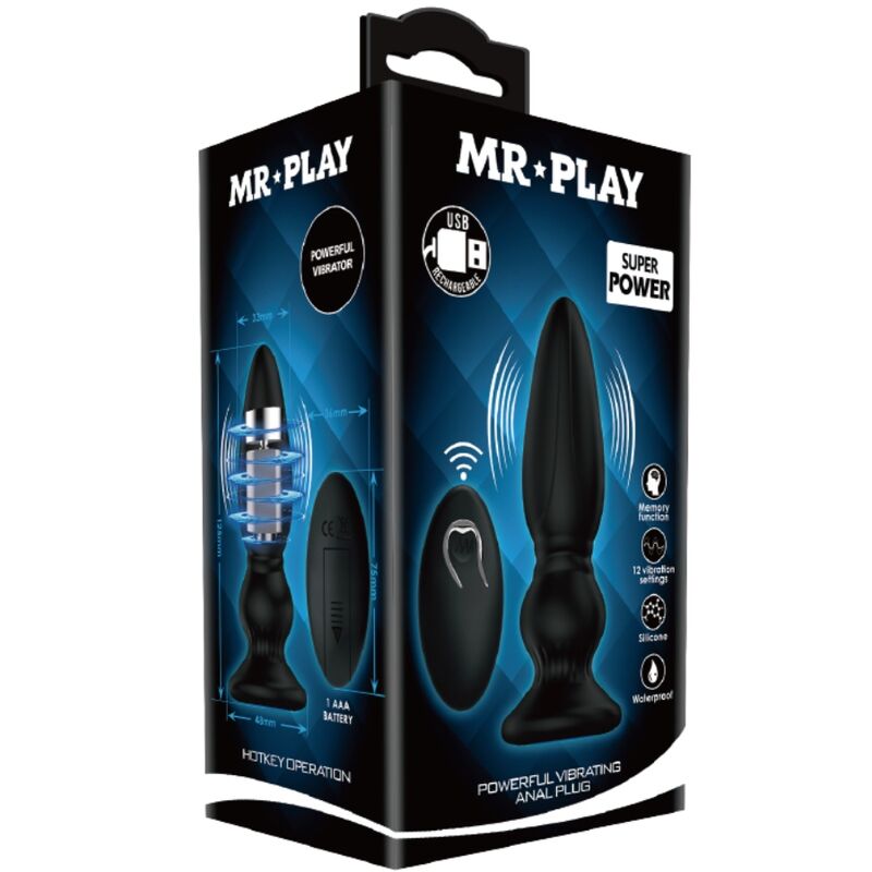 MR PLAY - KRAFTFULL VIBRATOR MED FJÄRRKONTROLL ANALPLUGG SVART