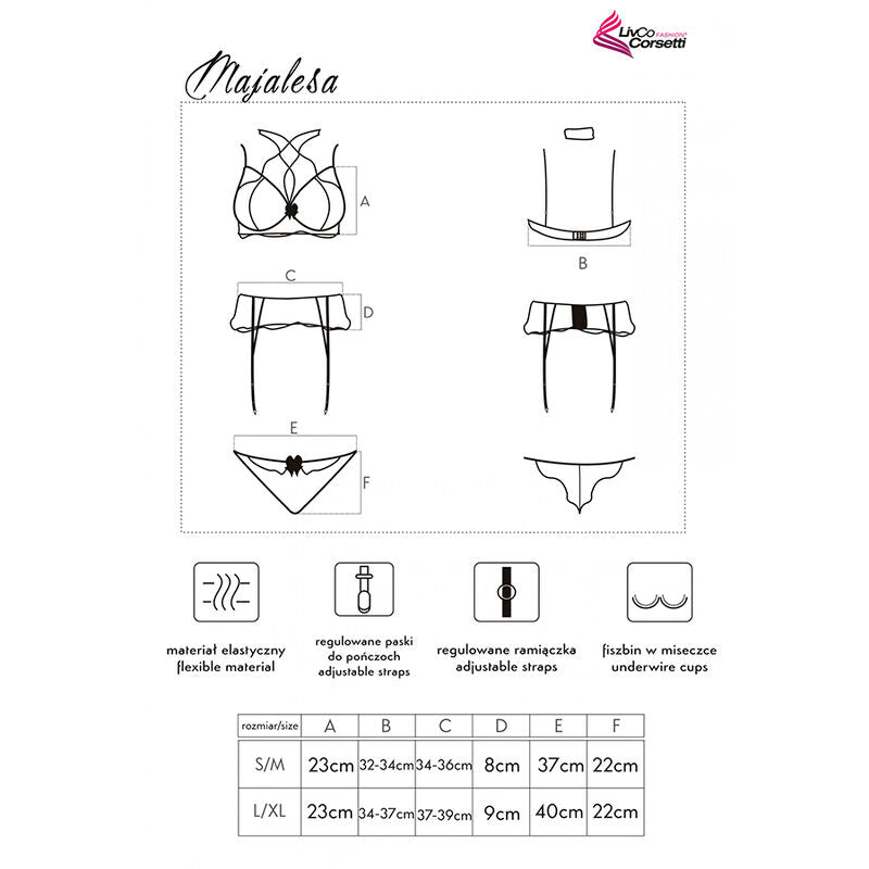 LIVCO CORSETTI FASHION - MAJALESA LC 90526 BH + STRUMPBYXA + TROSOR SVART L/XL