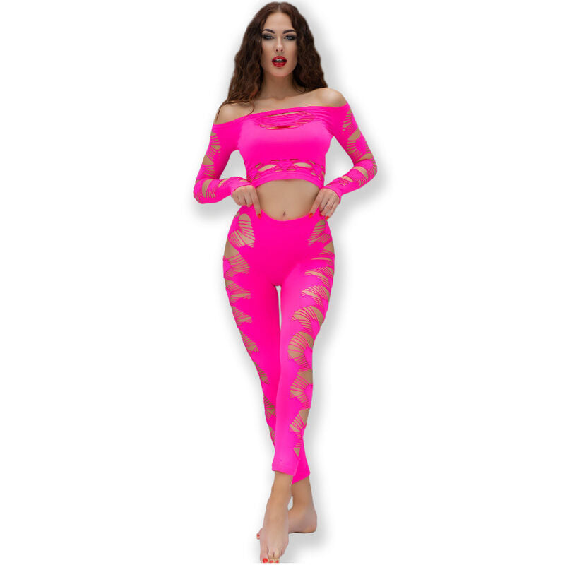 CHILIROSE CR 4632 sömlöst set med topp och leggings i fuchsia