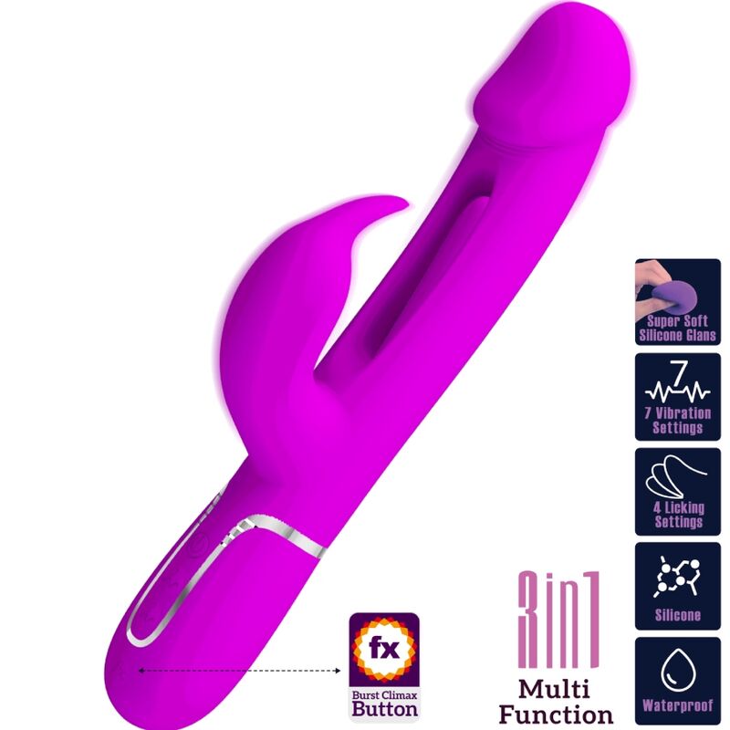 PRETTY LOVE Kampas Rabbit 3 i 1 vibrator med tunga i fuchsia