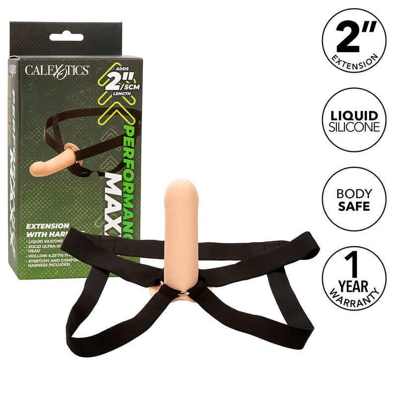 CalExotics Performance Maxx Extension med harness i ljus hudfärg