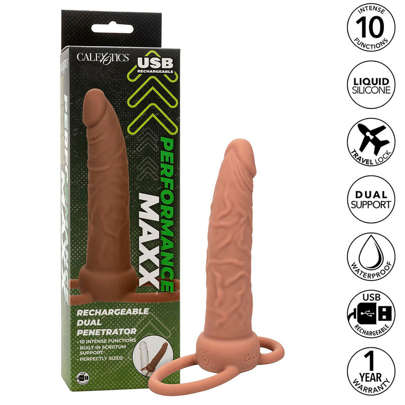 CALEXOTICS - PERFORMANCE MAXX ÅTERLADDNINGSBAR DUBBEL PENETRATOR BRUN HUD