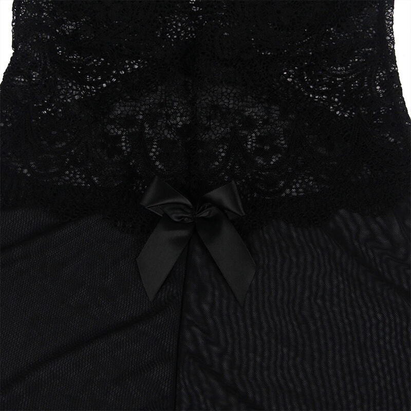 SUBBLIME - BABYDOLL TULLE MED SPETS OCH BLOMDEKORATION SVART S/M
