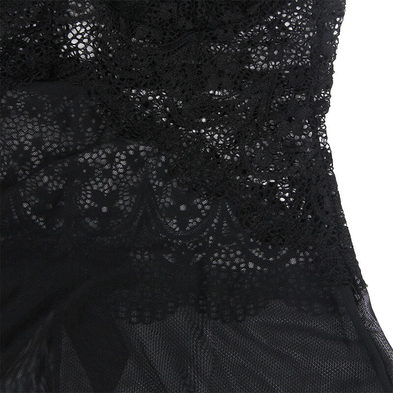 SUBBLIME - BABYDOLL TULLE MED SPETS OCH BLOMDEKORATION SVART S/M