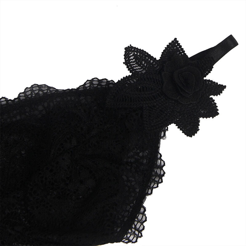 SUBBLIME - BABYDOLL TULLE FABRIK MED SPETS OCH BLOMDEKORATION SVART L/XL