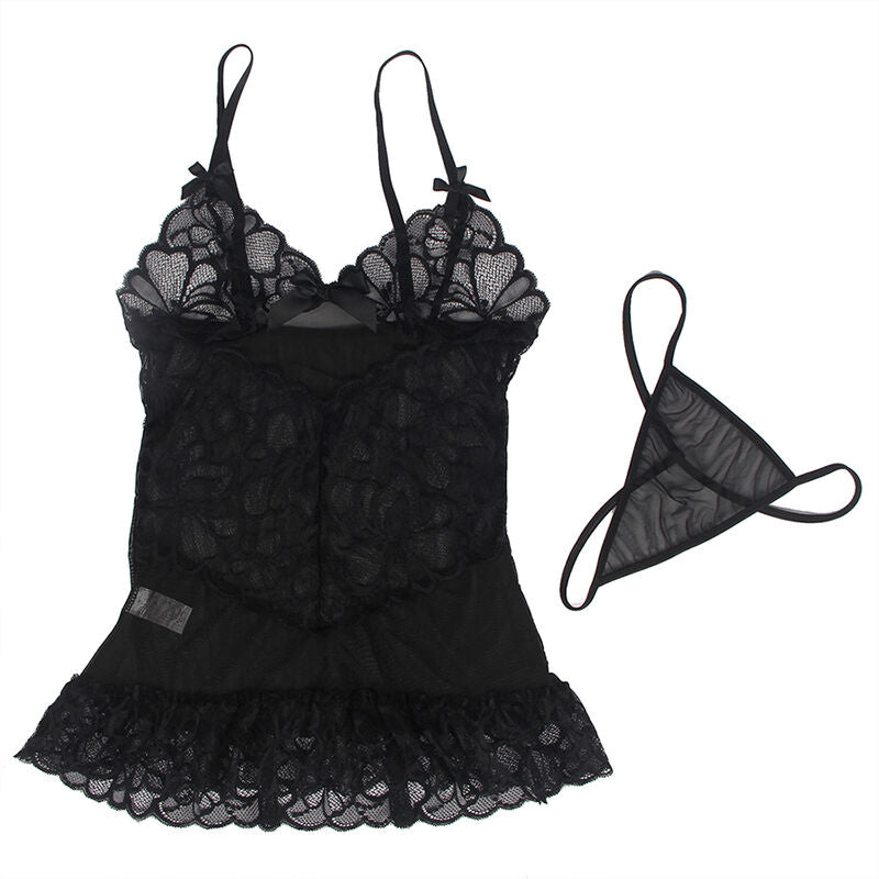 SUBBLIME - Babydoll med justerbara axelband och transparent spetsblommönster svart L/XL