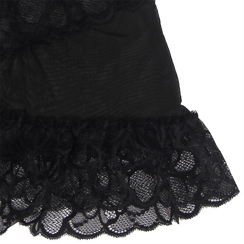 SUBBLIME - Babydoll med justerbara axelband och transparent spetsblommönster svart L/XL