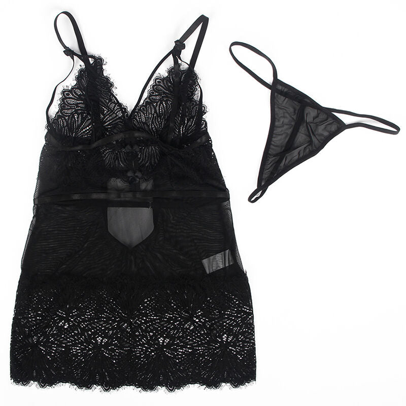 SUBBLIME - Babydoll med justerbara spetsband svart S/M