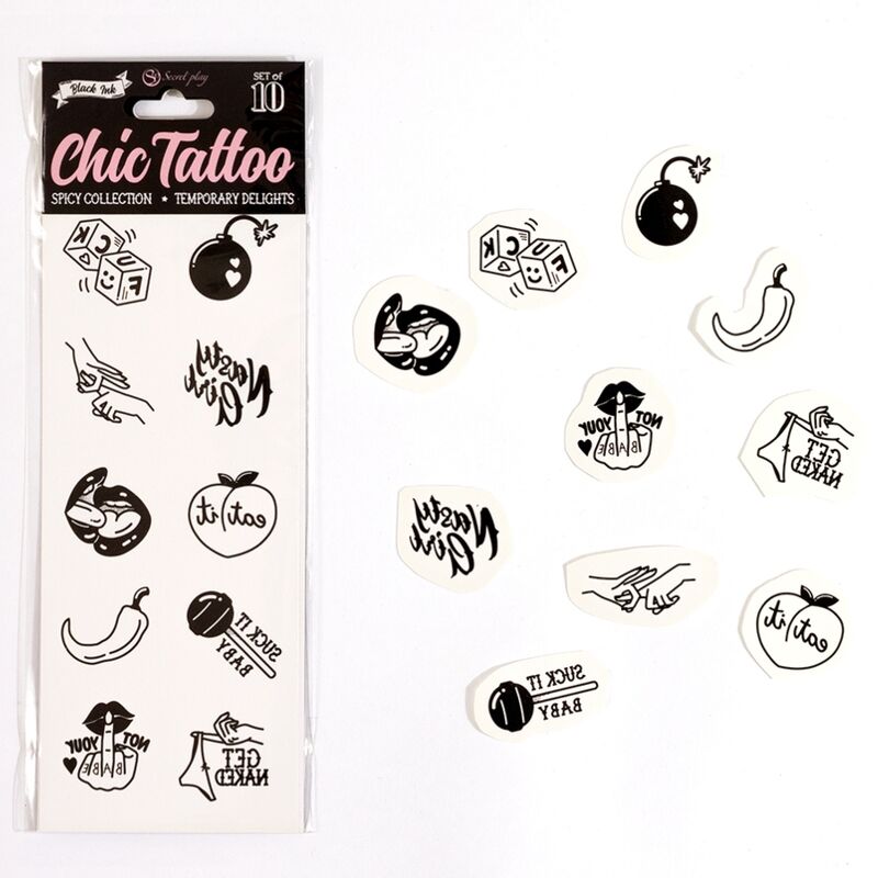 SECRET PLAY - SET MED 10 SPICY COLLECTION TEMPORÄRA TATUERINGAR