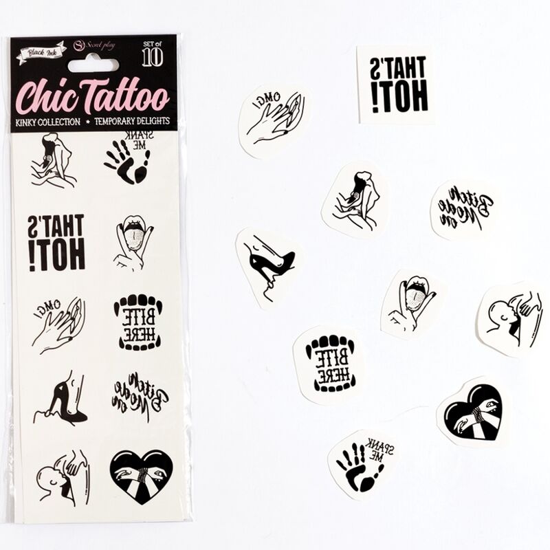 SECRET PLAY - SET MED 10 TILLFÄLLIGA TATUERINGAR KINKY KOLLEKTION