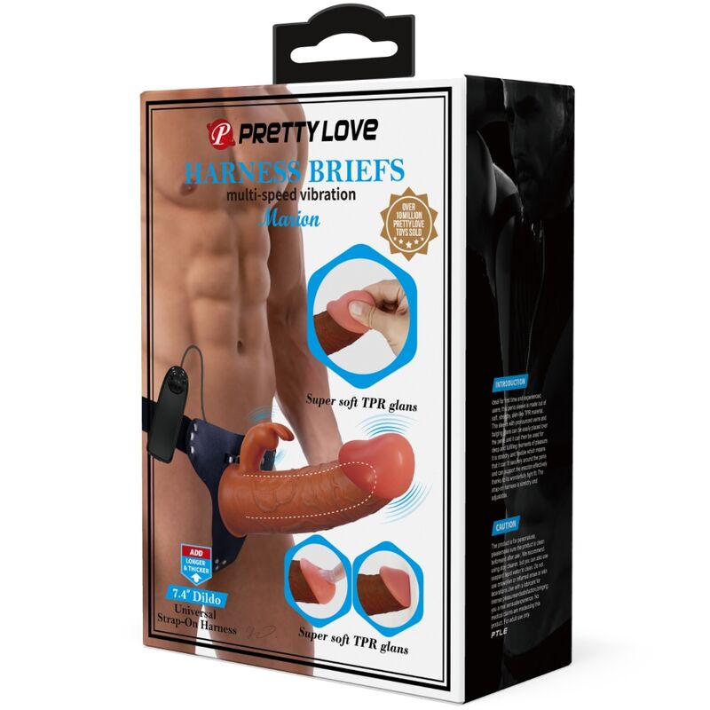 PRETTY LOVE - MARION HARNESS UNIVERSAL BRIEFS MED VIBRERANDE DILDO 19 CM BRUN