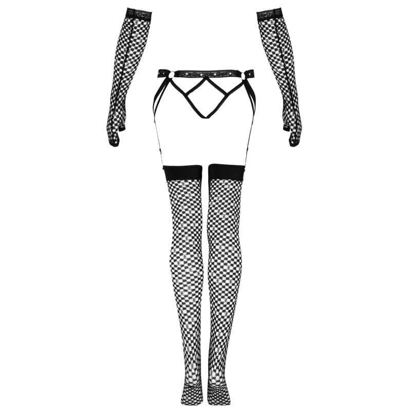 LIVCO CORSETTI FASHION Nemalia set med garterbälte, strumpor och handskar i svart