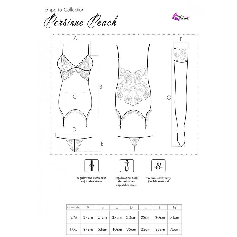 LIVCO CORSETTI FASHION Persinne Peach Set med korsett, trosor och strumpor