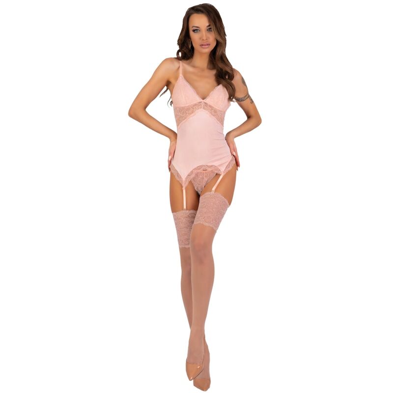 LIVCO CORSETTI FASHION Persinne Peach Set med korsett, trosor och strumpor
