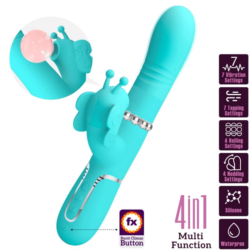 Pretty Love multifunktionell rabbit vibrator i aqua grön