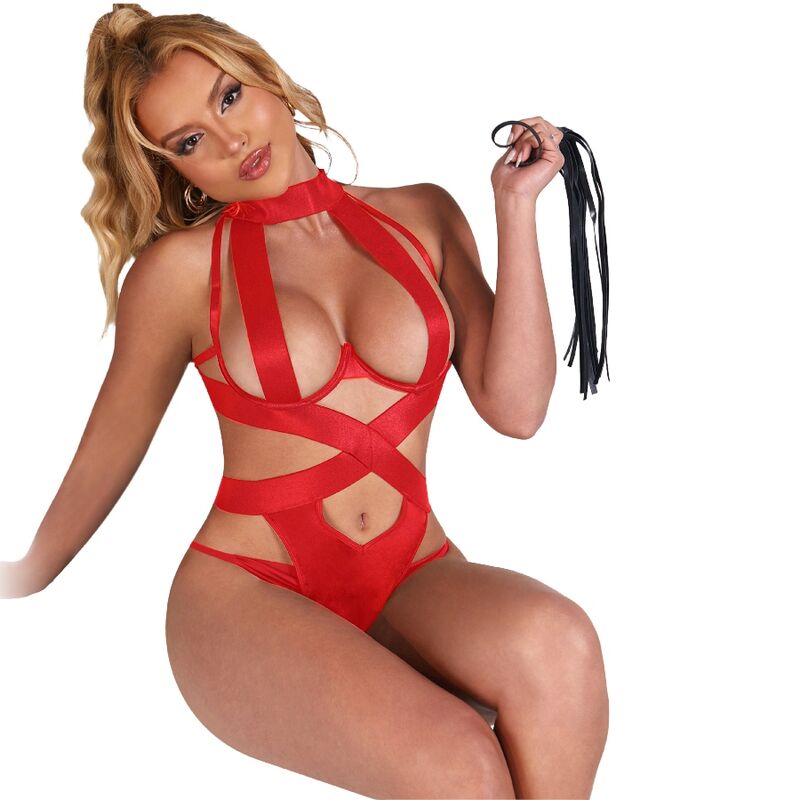 Subblime sexy halter body med harness i röd färg