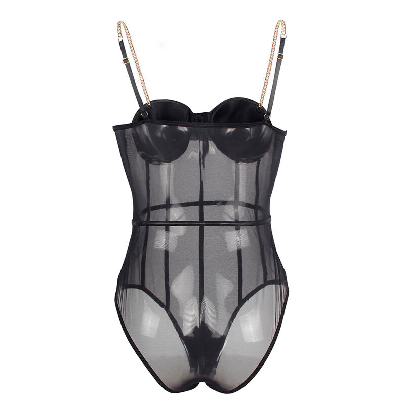 SUBBLIME - Svart kedja hängslen bodysuit S/M