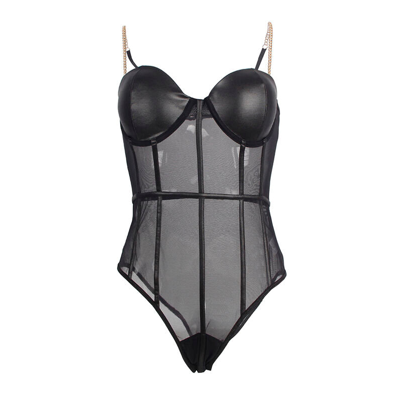 SUBBLIME - Svart kedja hängslen bodysuit S/M