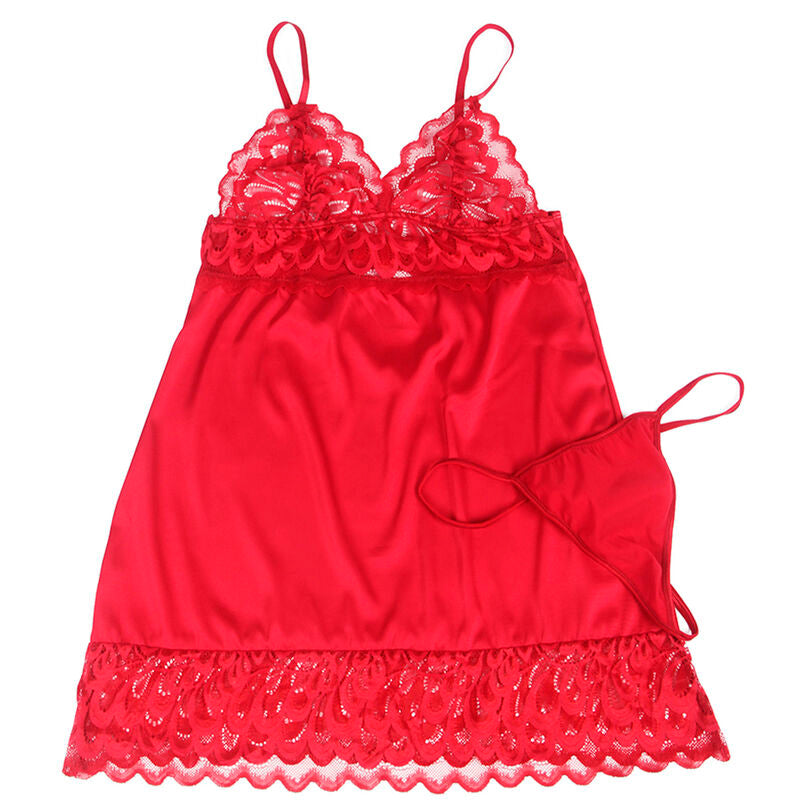 Röd satin babydoll med spets från Subblime i storlek L/XL