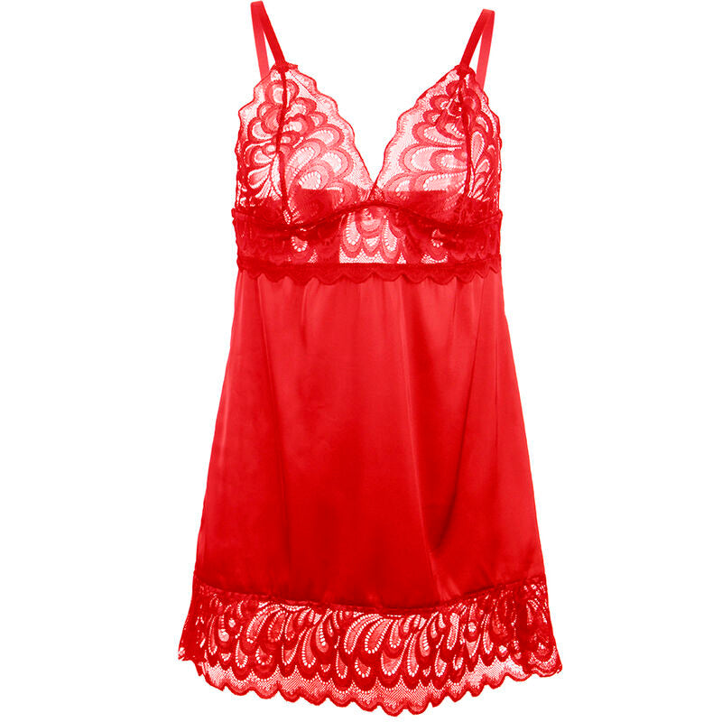 Röd satin babydoll med spets från Subblime i storlek L/XL