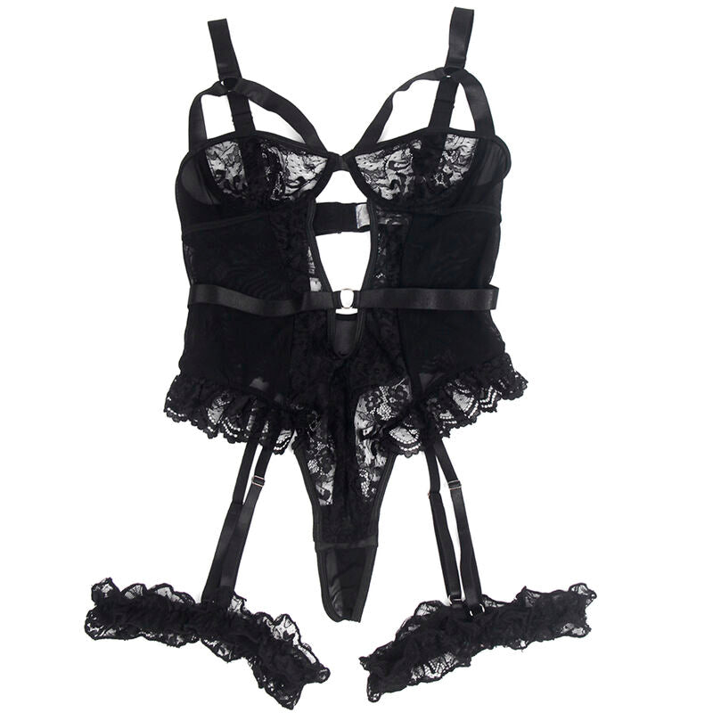 SUBBLIME teddy med strumpeband och spetsdetaljer i svart