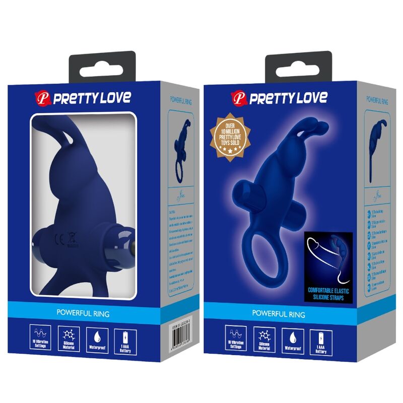 PRETTY LOVE - JIRO RABBIT RING MED VIBRATION BLÅ