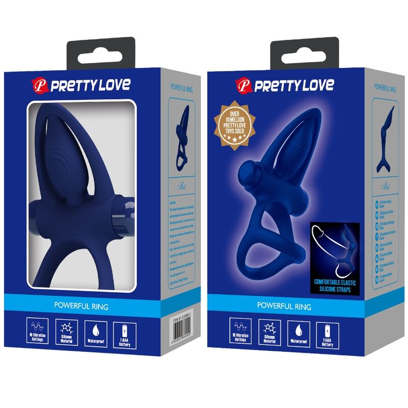 PRETTY LOVE mat double ring med vibration och stimulator i blå färg