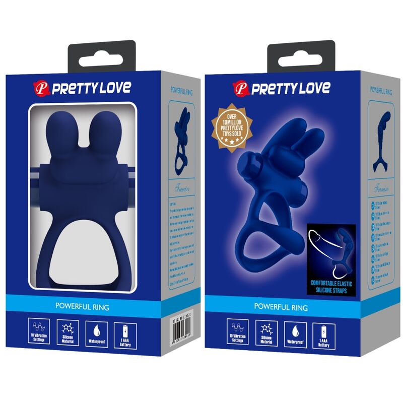 PRETTY LOVE - FRANCISCO DOUBLE VIBRERANDE RING RABBIT BLÅ