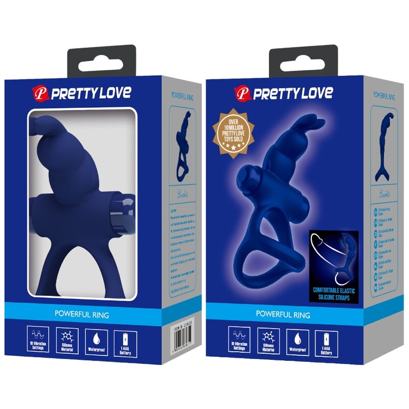 PRETTY LOVE - LUCHITO DOUBLE VIBRERANDE RING RABBIT BLÅ