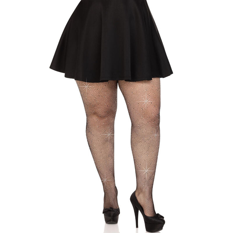 Leg Avenue kristalliserade nätstrumpor i svart plus size
