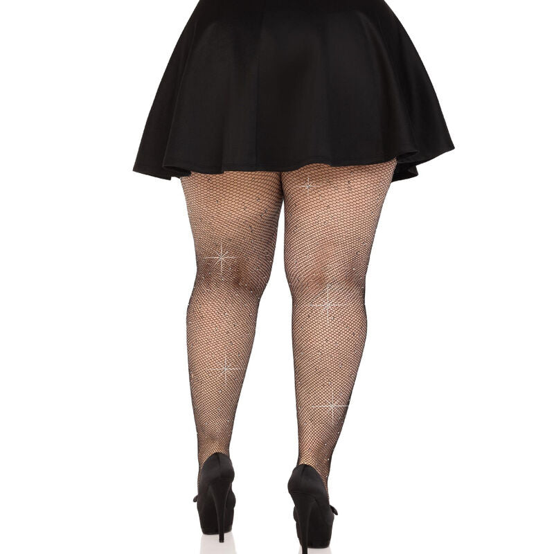 Leg Avenue kristalliserade nätstrumpor i svart plus size