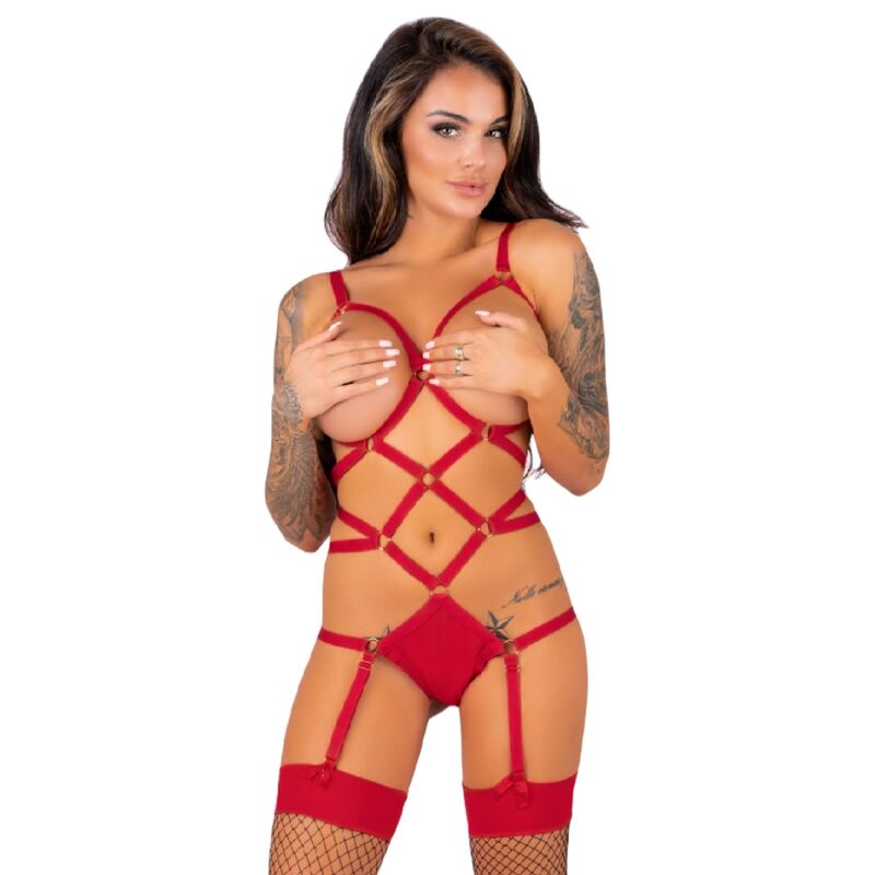 LIVCO CORSETTI FASHION Thiara LC 20213 set body och strumpor röd S/M