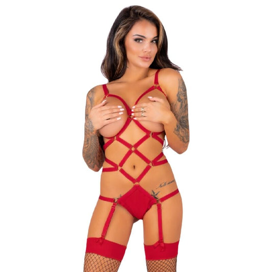 LIVCO CORSETTI FASHION Thiara LC 20213 set body och strumpor röd S/M