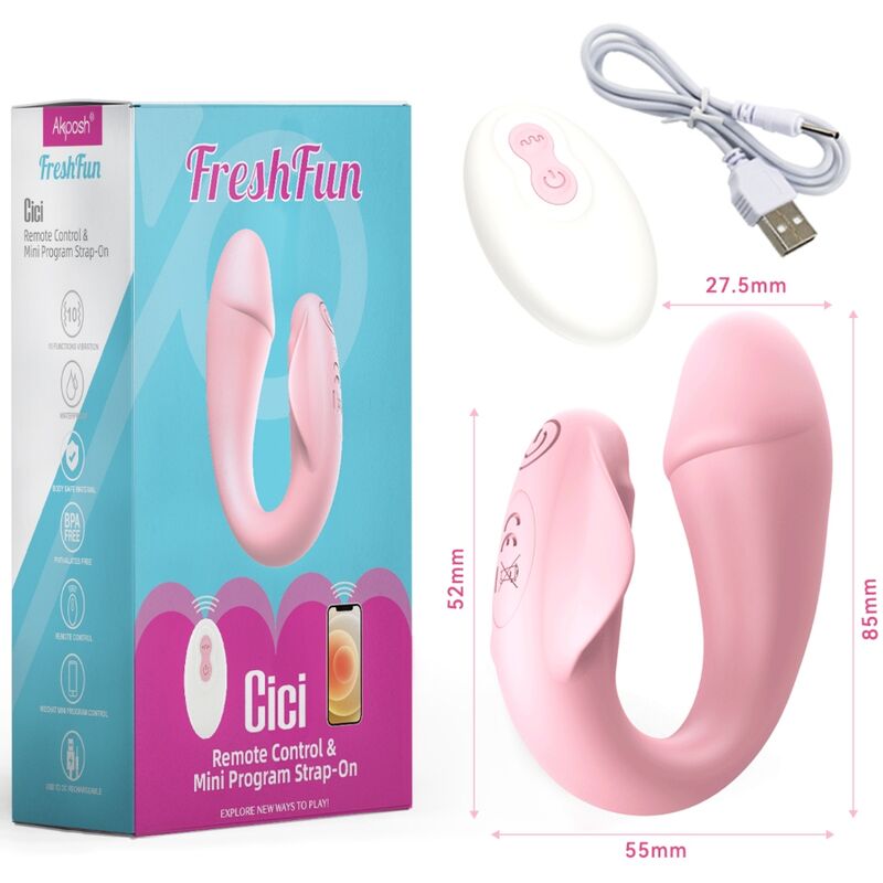 ARMONY - FRESHFUN CICI STAP-ON VIBRATOR MED FJÄRRKONTROLL OCH APP 10 VIBRATIONER ROSA