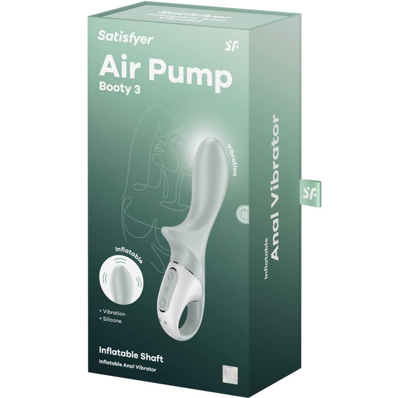 Satisfyer Air Pump Booty 3 uppblåsbar analvibrator i grågrön