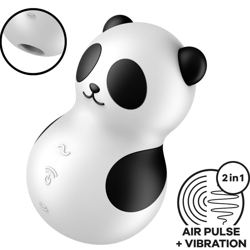 Satisfyer Pocket Panda stimulator och vibrator i svart och vitt