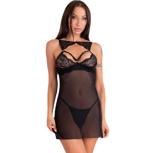 LIVCO CORSETTI KROLINA nattlinne och stringtrosa svart L/XL