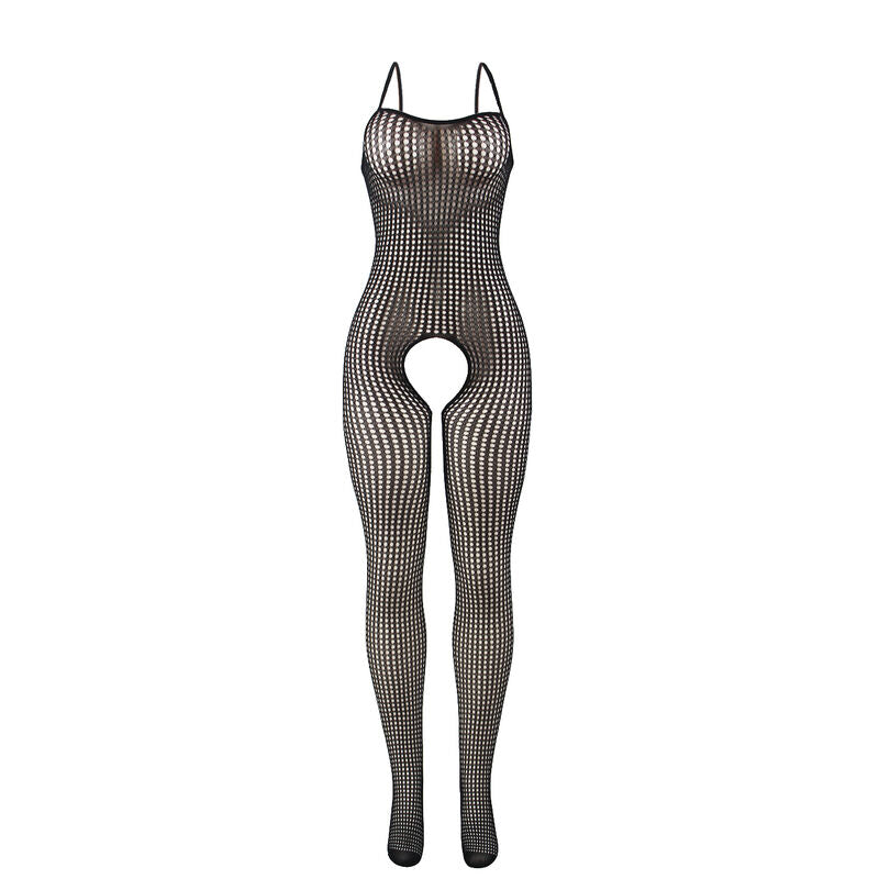Svart elastisk nät bodystocking med öppen gren