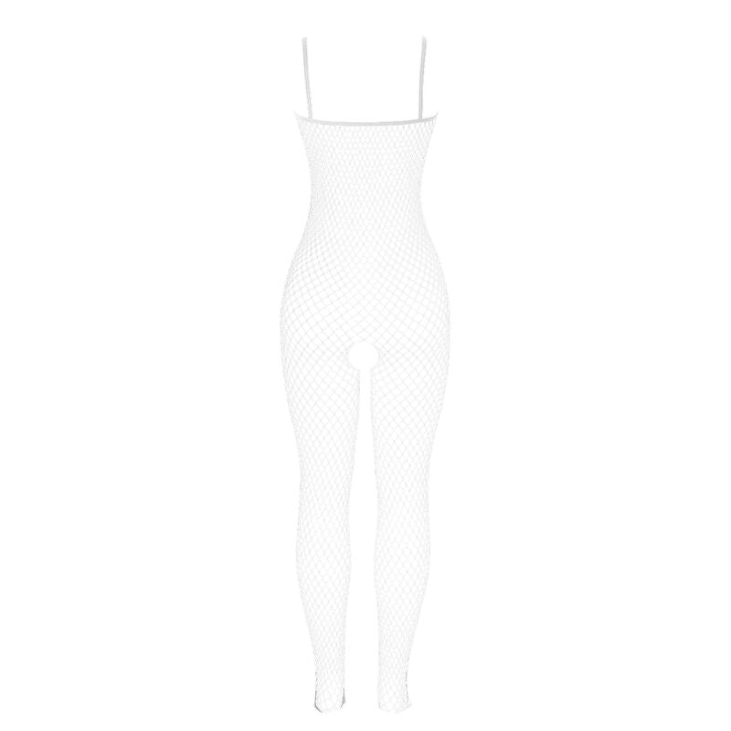 SUBBLIME - 951740 Bodystocking Vit Nät Crotchless med Bows One Size