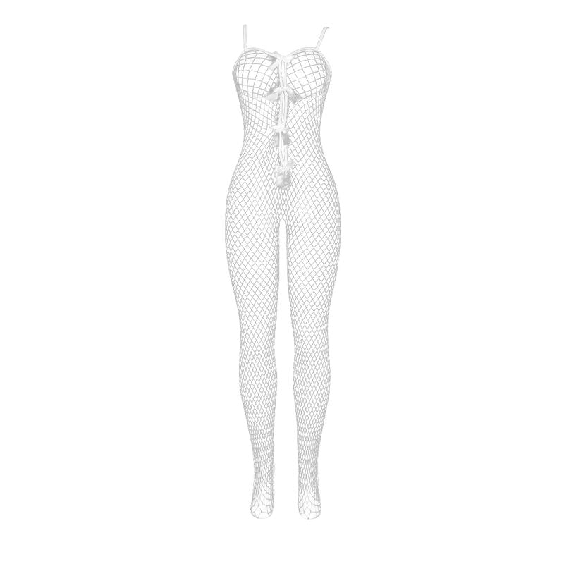 SUBBLIME - 951740 Bodystocking Vit Nät Crotchless med Bows One Size