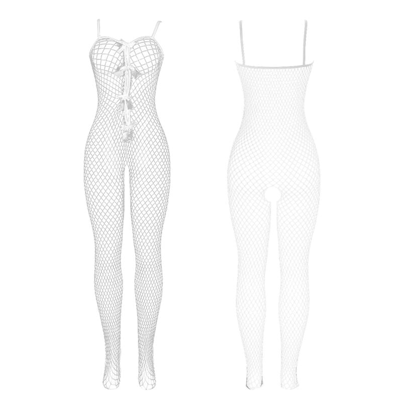 SUBBLIME - 951740 Bodystocking Vit Nät Crotchless med Bows One Size