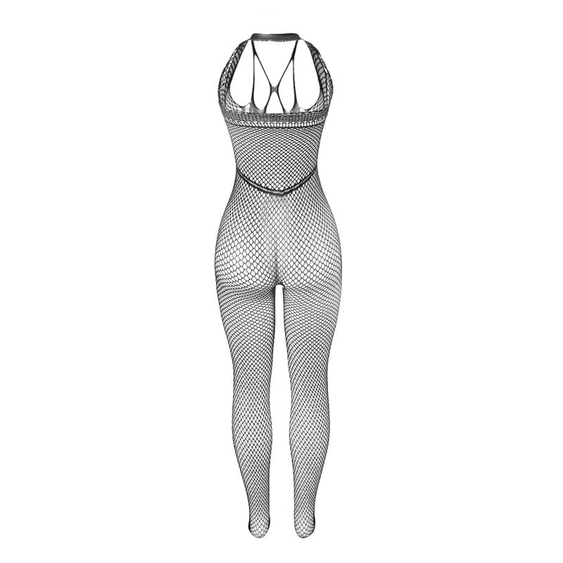 SUBBLIME - 951788 LÅNG FISKHÅLSBODYSTOCKING MED REMMAR PÅ BRÖST OCH RYGG SVART EN STORLEK